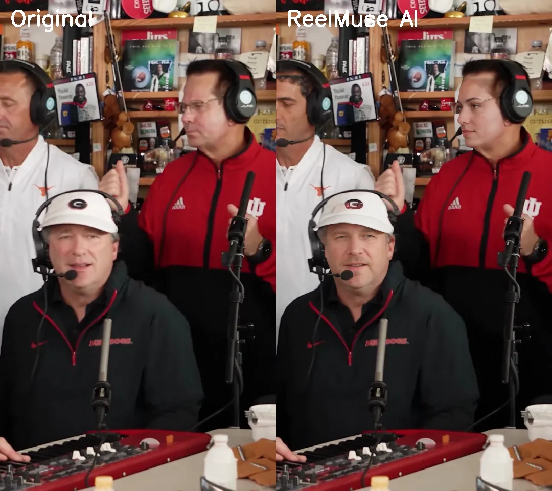 Tiny Desk AI group shot: original band on the left, all three seats recast by ReelMuse on the right