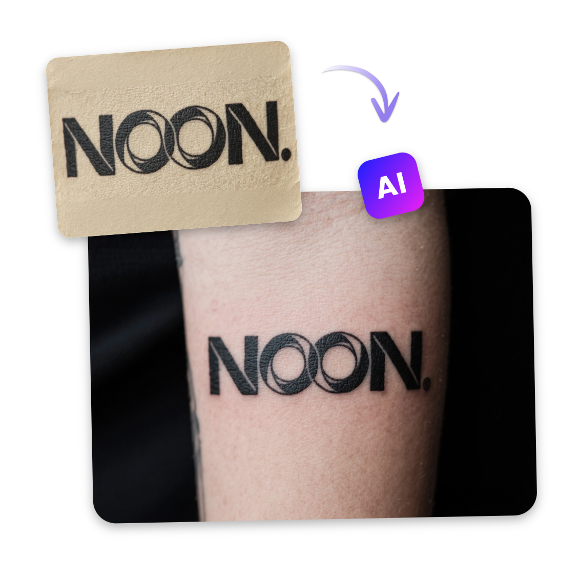 NOON ambigram tattoo on skin - upside down readable