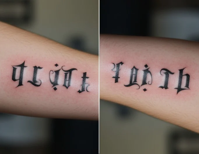 Truth / Faith Rotational Ambigram Tattoo