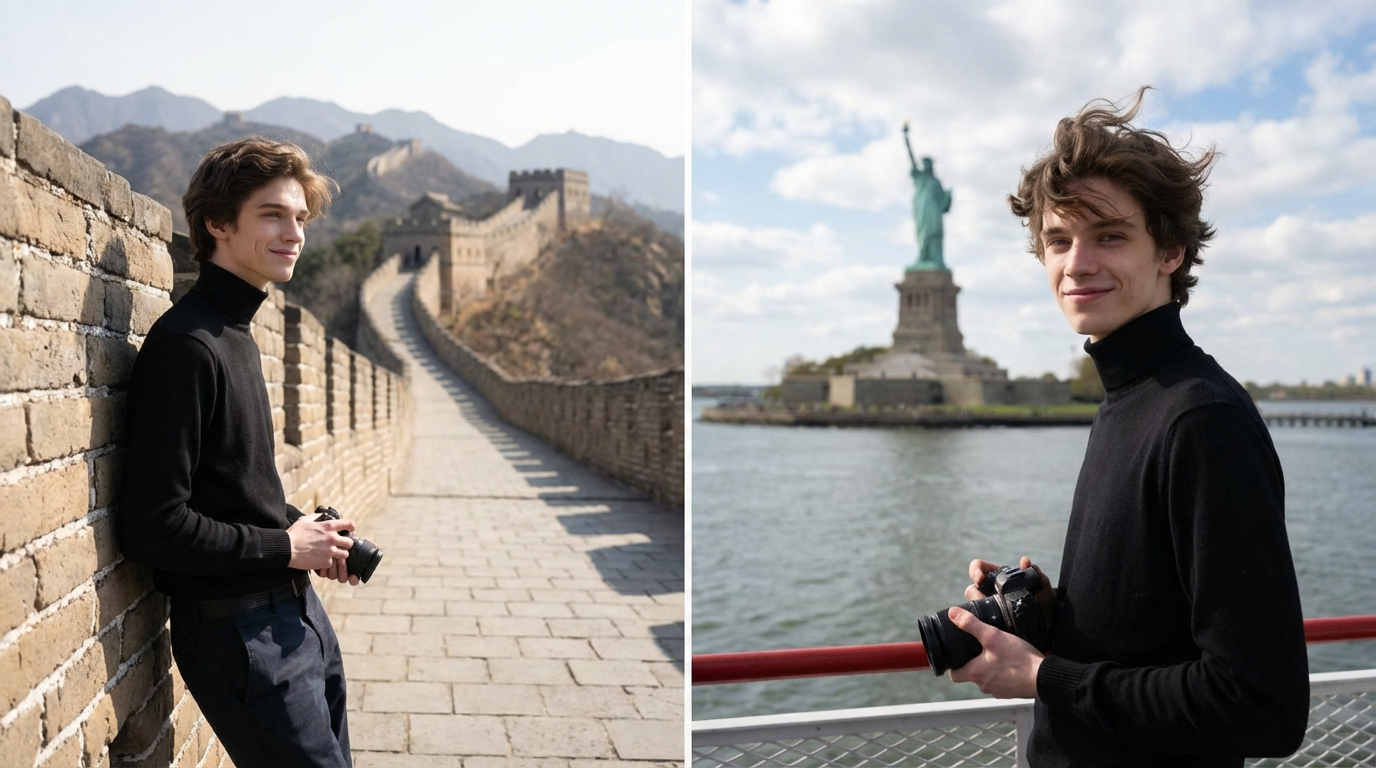 Virtual landmark selfie at Great Wall of China AI generated