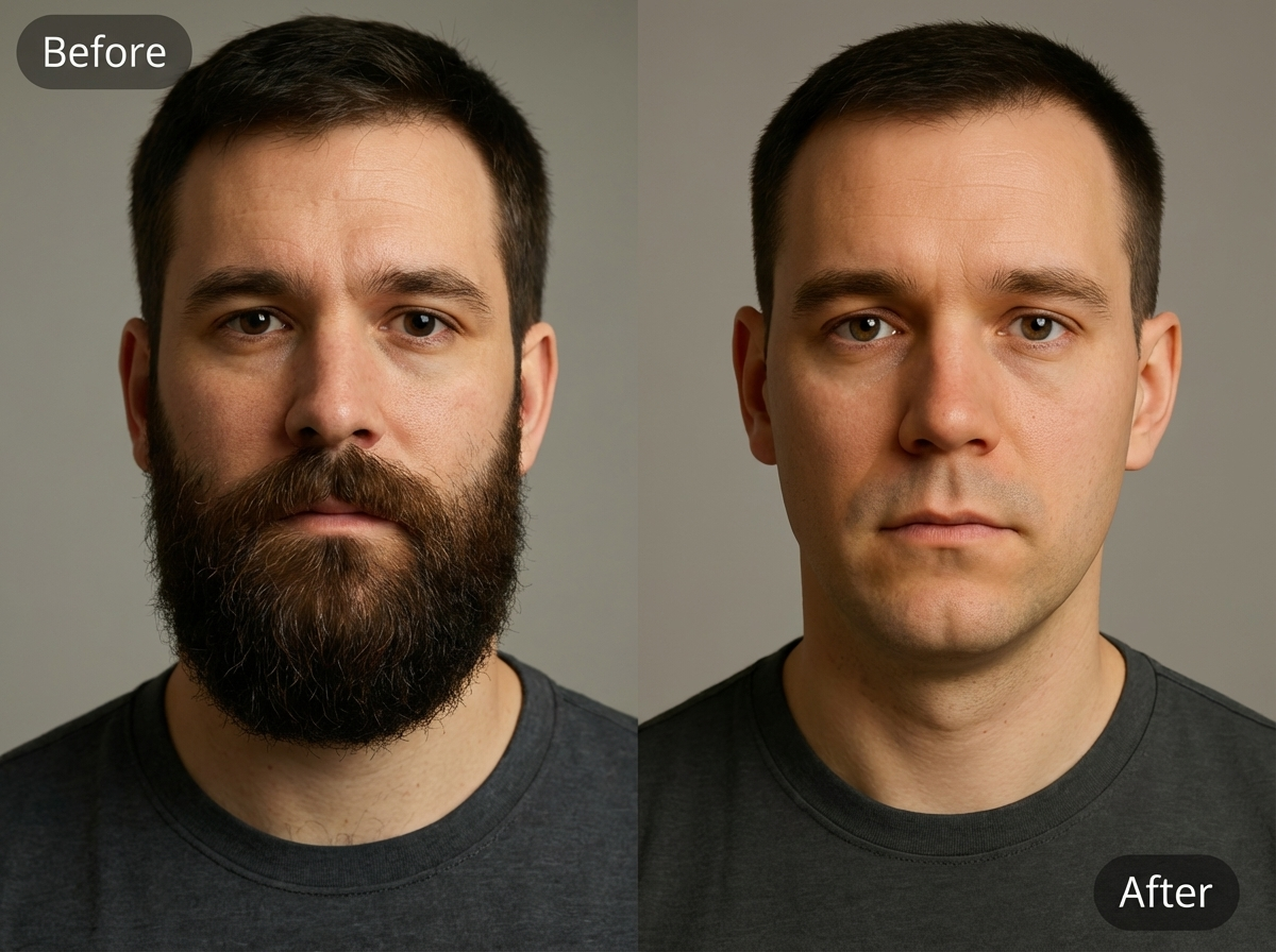 AI no beard filter realistic beard removal before after