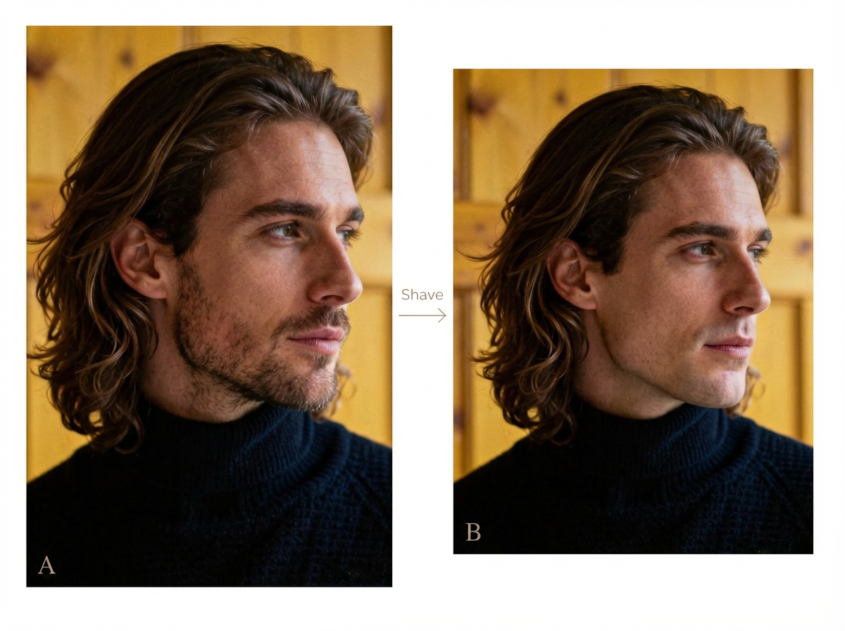 AI no beard filter realistic beard removal before after