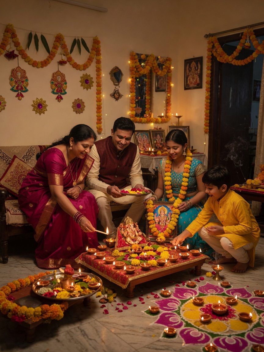 Dhanteras AI example: Family Dhanteras Pooja